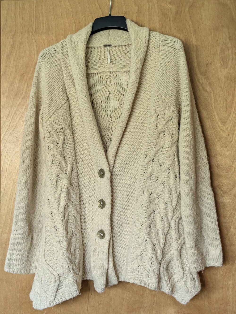 Free People Cream Cable Knit Shawl-Collar Cardigan